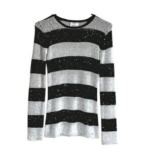 Knit Striped Sequins Long Sleeve Sweater Size X-Small